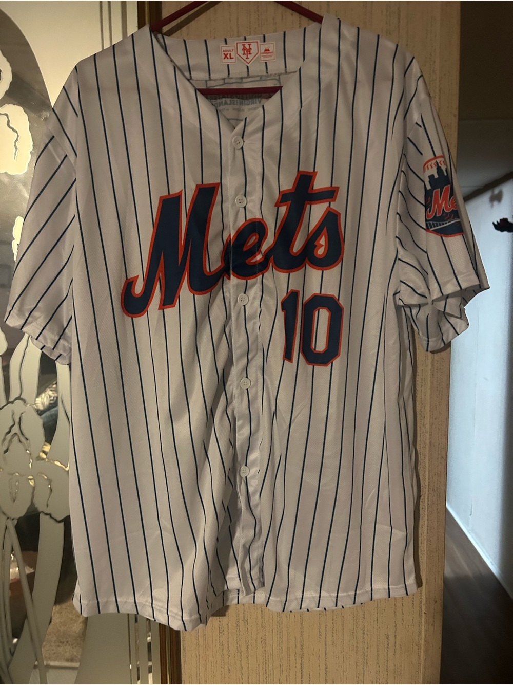 Men’s New York Mets Pinstripe Baseball Jersey - White/Blue/Orange